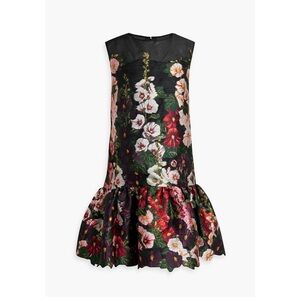 OSCAR DE LA RENTA Embroidered fil coupé organza mini dress black red floral